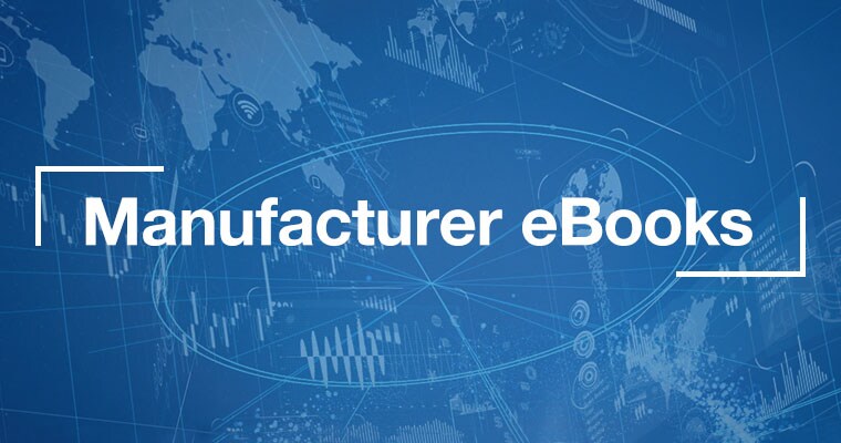 Manufacturer eBooksの詳細を読む。 blueprints with world map, wifi symbols, charts, and graphs with the words Manufacturer eBooks over them