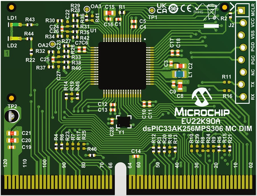 Mechanical Drawing - Microchip Technology dsPIC33AK256MPS306 Motor Control DIM (EV22K90A)