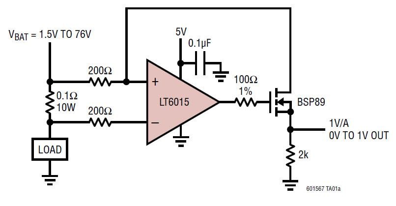 アプリケーション回路図 - Analog Devices Inc. LT6015 Over-The-Top®高精度オペアンプ