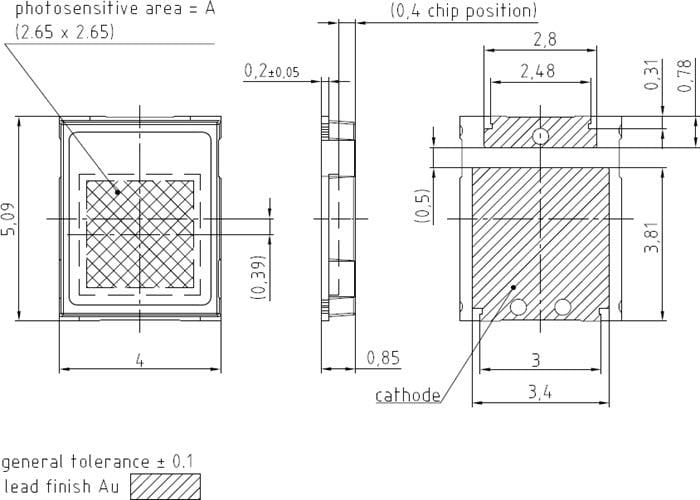 機械図面 - ams OSRAM Silicon PINフォトダイオード