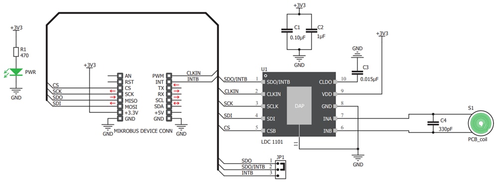 回路図 - Mikroe LDC1101 (MIKROE-3240)