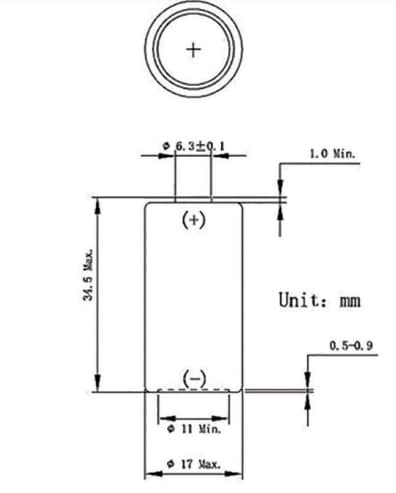 Mechanical Drawing - Ultralife UB123A Lithium / Manganese Dioxide Battery Mechanical Drawing - Ultralife UB123A Lithium / Manganese Dioxide Battery