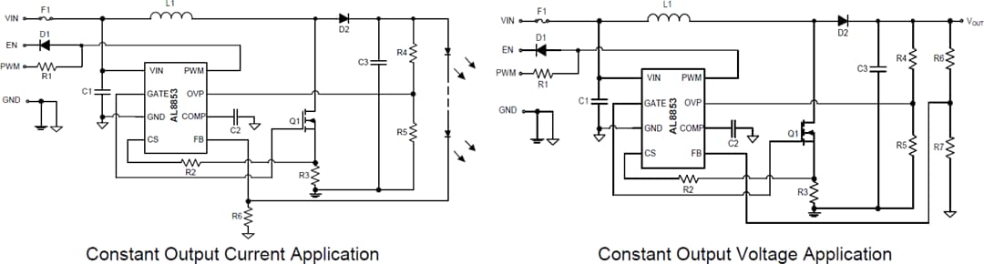 アプリケーション回路図 - Diodes Incorporated AL8853高性能ブーストLEDコントローラ