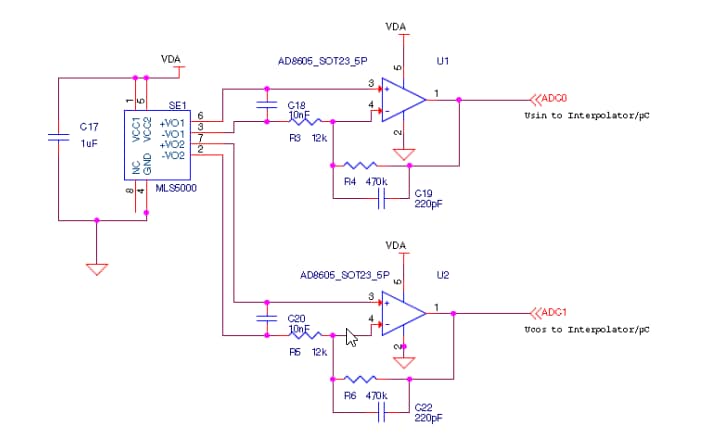 アプリケーション回路図 - TE Connectivity / Measurement Specialties KMXP AMRリニア位置センサ