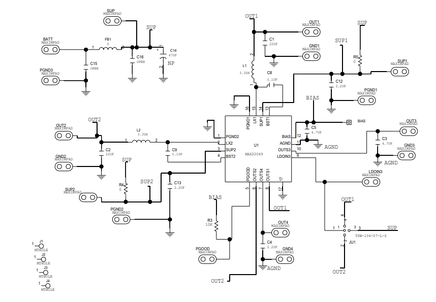 回路図 - Analog Devices Inc. MAX20049EVKIT評価キット