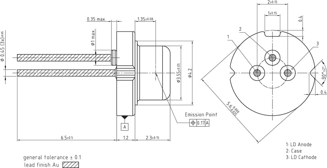 機械図面 - ams OSRAM Metal Can® Nanostackパルスレーザーダイオード