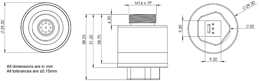 機械図面 - Amphenol SGX Sensortech SGX-VOX酸素センサ（人工呼吸器用）