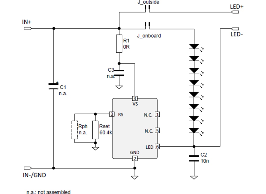 回路図 - Infineon Technologies BCR431U LEDドライバ評価ボード