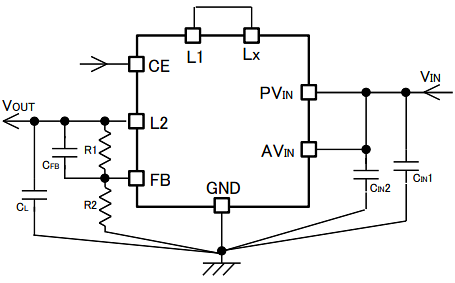 アプリケーション回路図 - Murata Electronics PicoBK™ MYRG DC/DCコンバータ