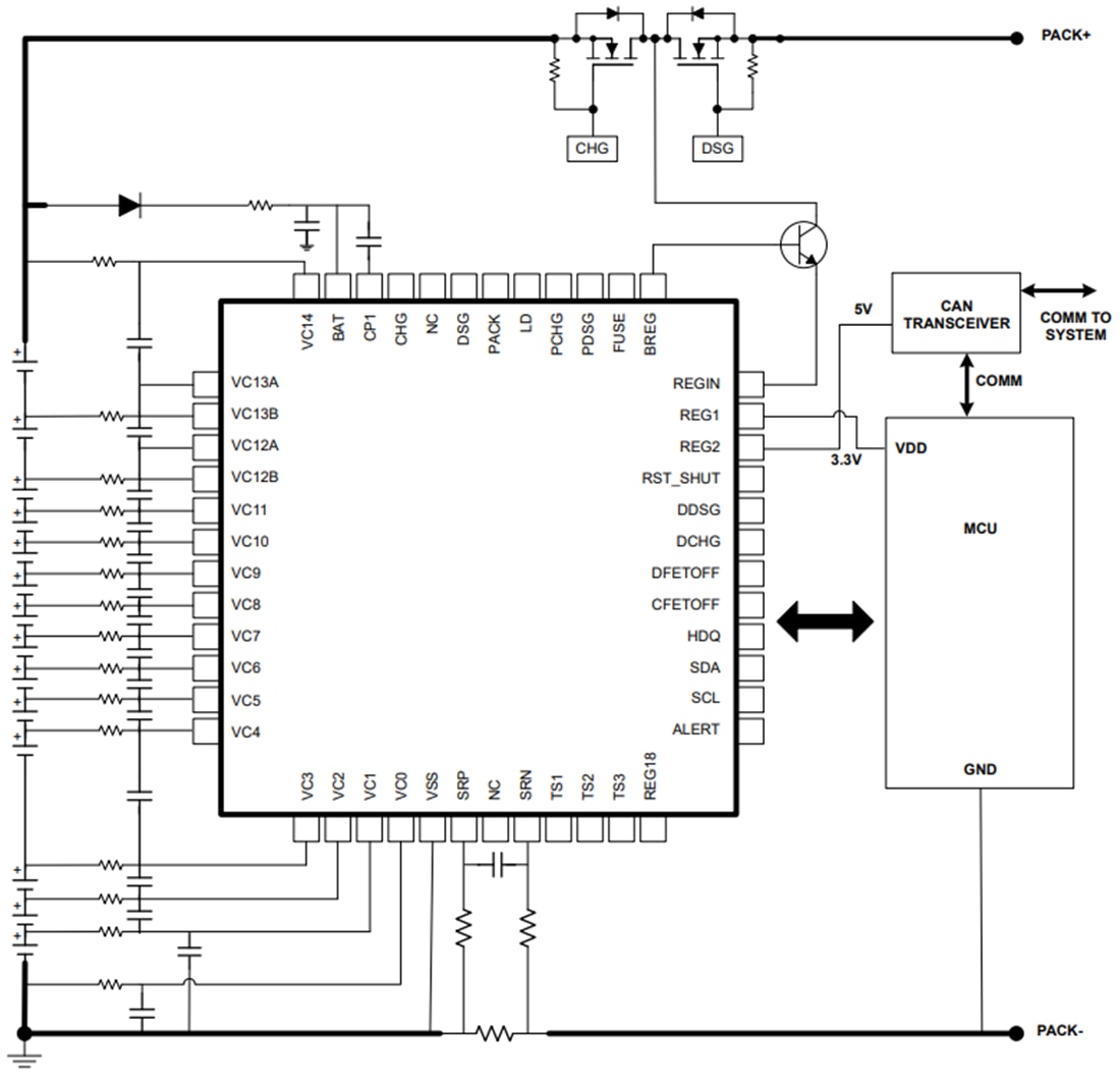 回路図 - Texas Instruments bq769142バッテリモニターと保護装置