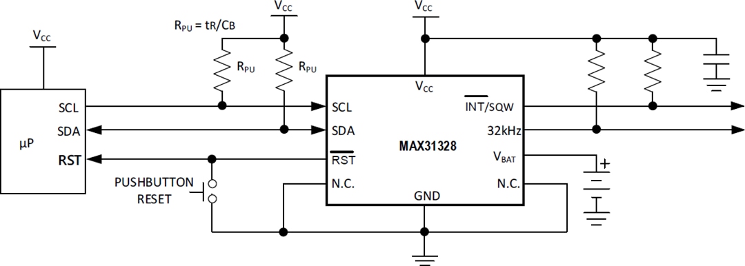 アプリケーション回路図 - Analog Devices / Maxim Integrated MAX31328 I2Cリアルタイムクロック（RTC）