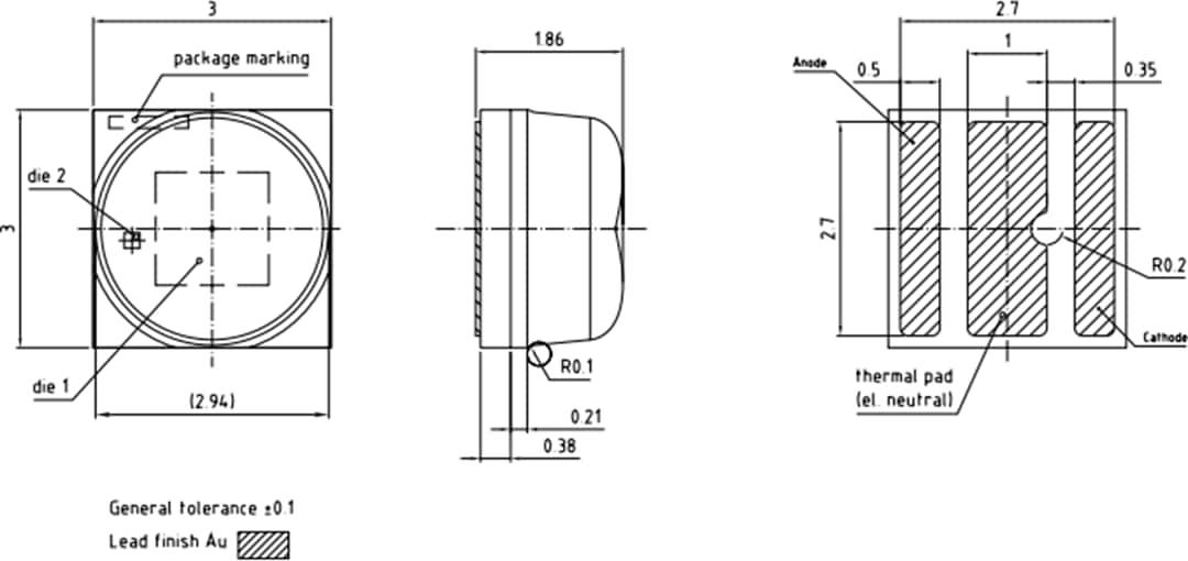 機械図面 - ams OSRAM OSLON® CSBPM2.24遠赤LED