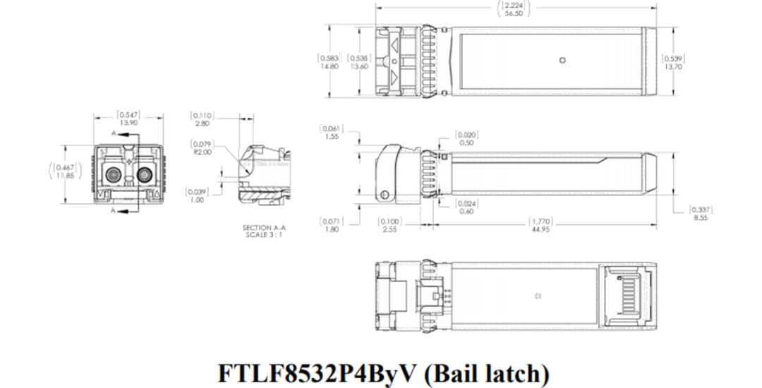 Mechanical Drawing - Coherent FTLF8532P5xxV 32G Fiber Channel SFP28 Transceivers Mechanical Drawing - Coherent FTLF8532P5xxV 32G Fiber Channel SFP28 Transceivers