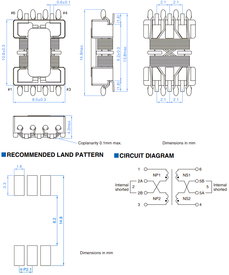 機械図面 - TDK VMT車載グレードSMDトランスフォーマー