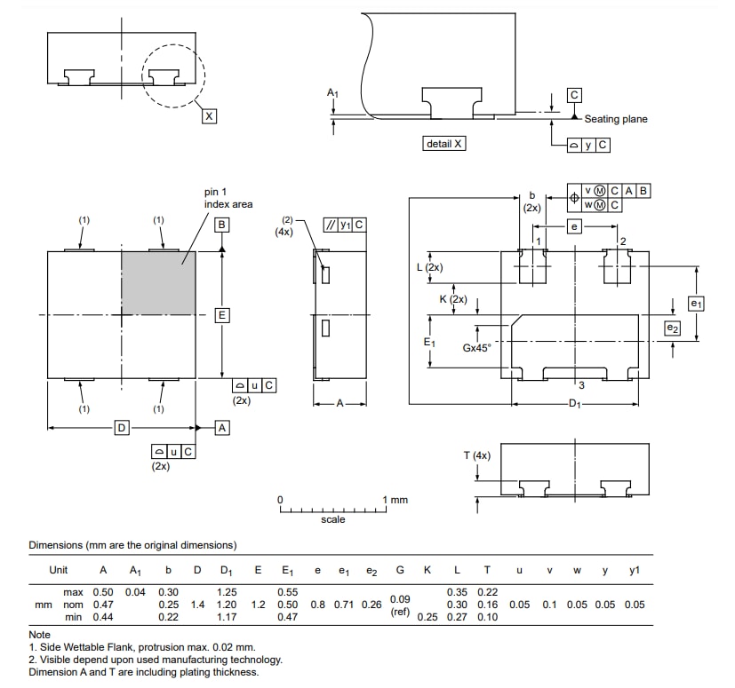 機械図面 - Nexperia SOT8009表面実装パッケージ製品