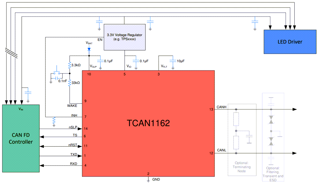 回路図 - Texas Instruments TCAN1162-Q1車載用CAN FDトランシーバ