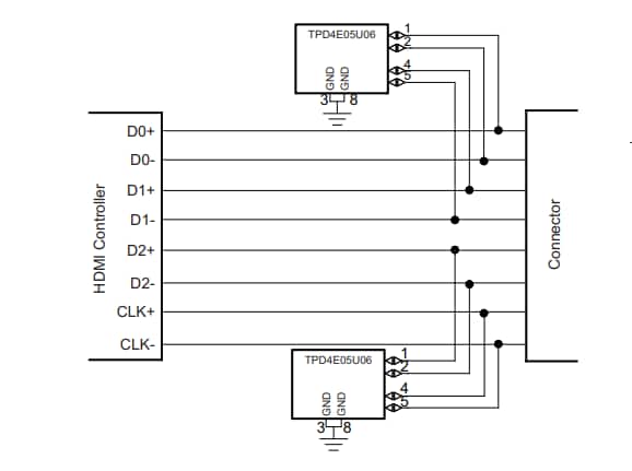 回路図 - Texas Instruments TPDxE05U06/TPDxE05U06-Q1 TVS