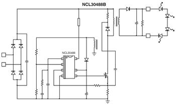 アプリケーション回路図 - onsemi NCL30486B/88BシングルステージCC/CV PSRコントローラ