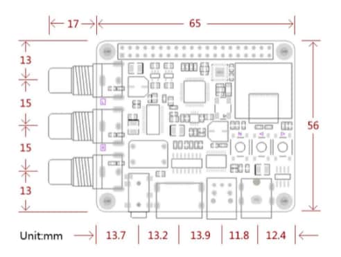 Mechanical Drawing - DFRobot DAC Audio Decoder Board for Raspberry Pi 3B+/ 4B Mechanical Drawing - DFRobot DAC Audio Decoder Board for Raspberry Pi 3B+/ 4B
