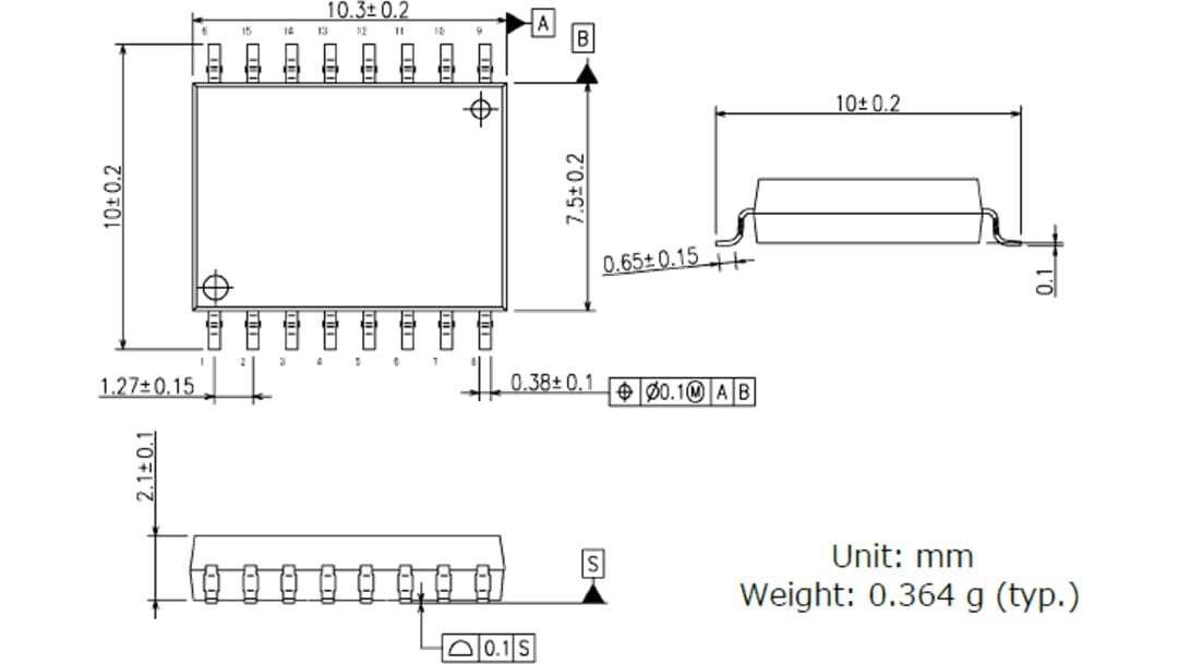 機械図面 - Toshiba TLP5212 IGBTゲートドライバ・フォトカプラ 機械図面 - Toshiba TLP5212 IGBTゲートドライバ・フォトカプラ