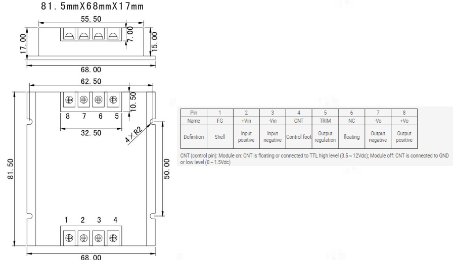 Mechanical Drawing - DFRobot Industrial Isolated DC-DC Buck Converter Mechanical Drawing - DFRobot Industrial Isolated DC-DC Buck Converter