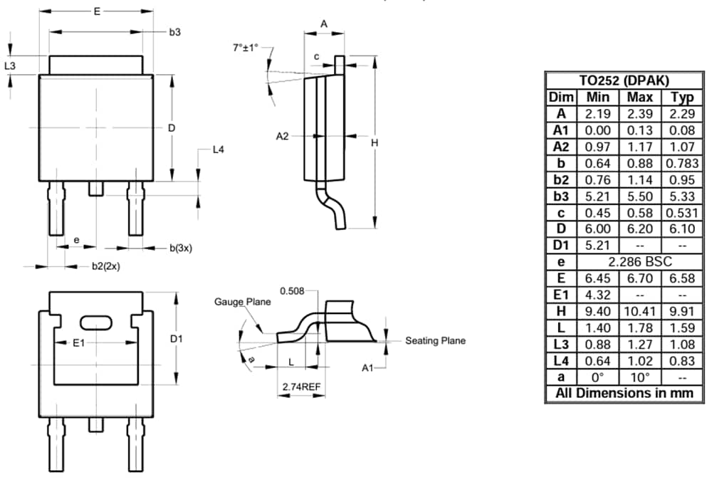 機械図面 - Diodes Incorporated MJD 車載用中電力トランジスタ