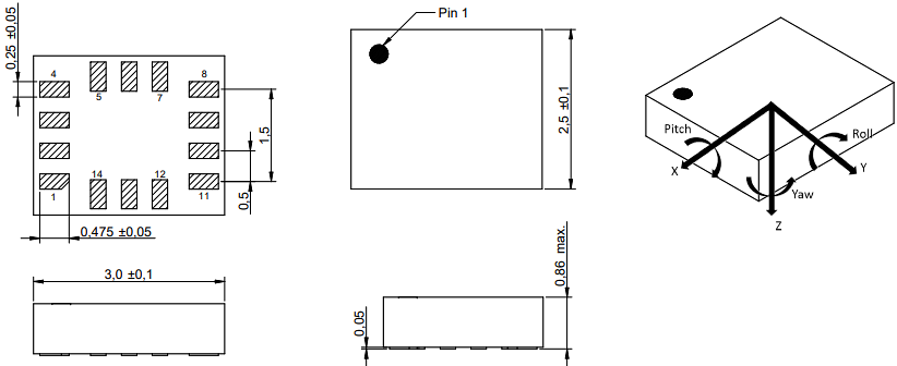 機械図面 - Würth Elektronik WSEN-ISDS 6軸慣性測定ユニット(IMU) 機械図面 - Würth Elektronik WSEN-ISDS 6軸慣性測定ユニット(IMU)