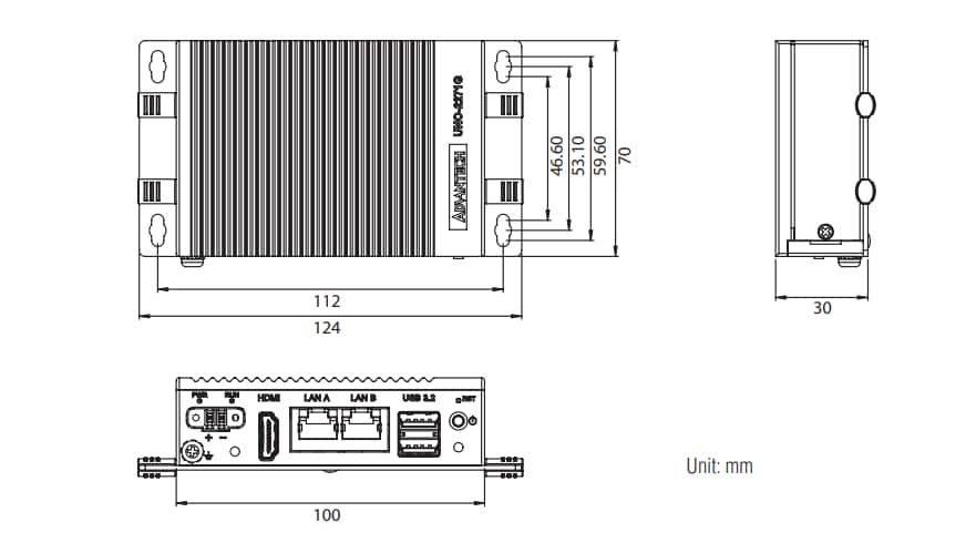 機械図面 - Advantech ThinManager®ポケットサイズエッジIoTシンクライアント