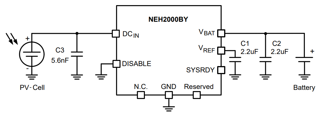 アプリケーション回路図 - Nexperia NEH2000BYJ環境発電PMIC アプリケーション回路図 - Nexperia NEH2000BYJ環境発電PMIC