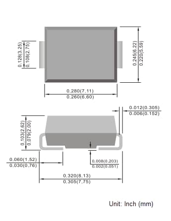 Mechanical Drawing - PANJIT 5KMC Transient Voltage Suppressor (TVS) Diodes Mechanical Drawing - PANJIT 5KMC Transient Voltage Suppressor (TVS) Diodes