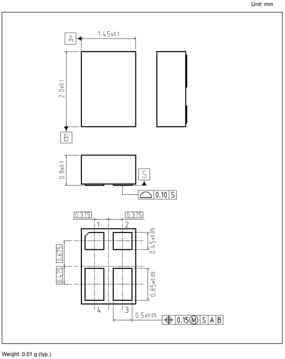 機械図面 - Toshiba TLP3475W PCB実装フォトリレー 機械図面 - Toshiba TLP3475W PCB実装フォトリレー