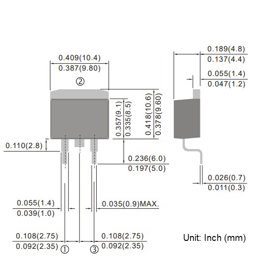 Mechanical Drawing - PANJIT MBR1060DC-AU Schottky Barrier Rectifier Mechanical Drawing - PANJIT MBR1060DC-AU Schottky Barrier Rectifier