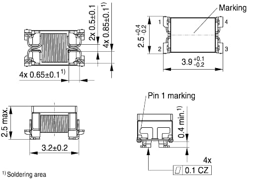 機械図面 - EPCOS / TDK ADL32VHC 同軸給電（PoC）用インダクタ