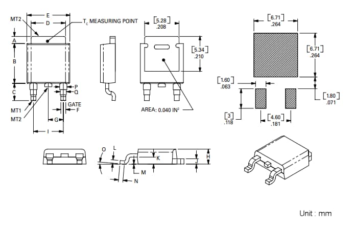 機械図面 - Littelfuse QS8004DHx 4A過電圧自己保護トライアック