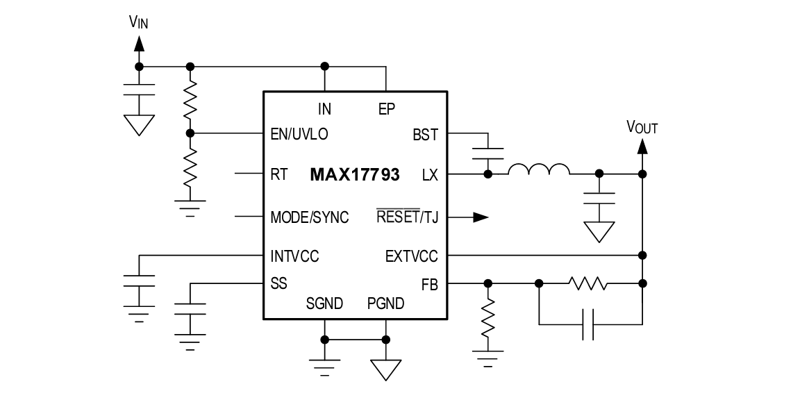 アプリケーション回路図 - Analog Devices / Maxim Integrated MAX17793 DC/DCコンバータ