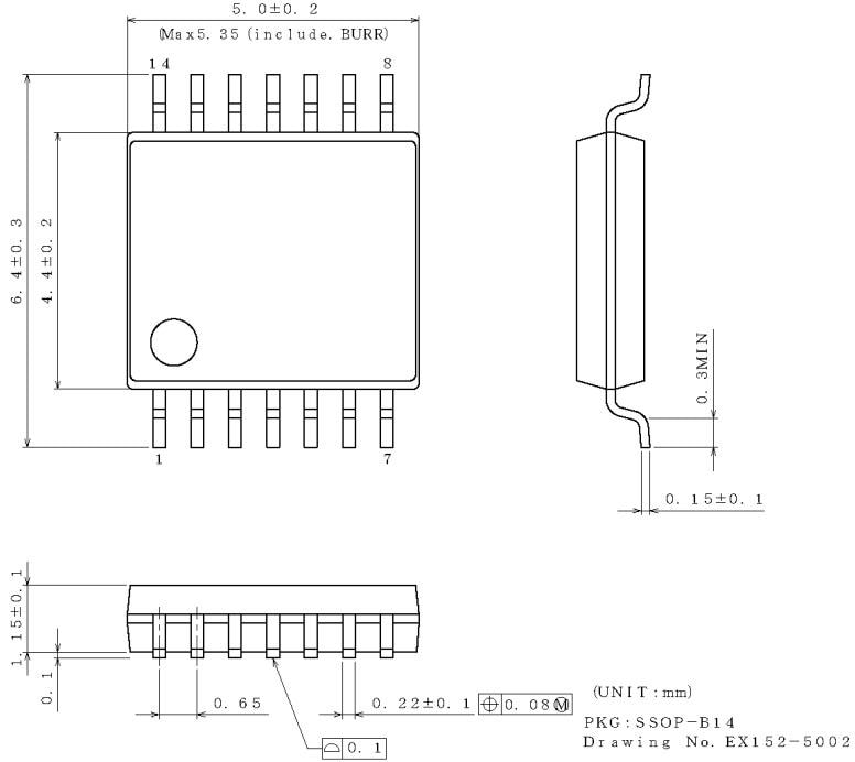 機械図面 - ROHM Semiconductor BD74C04FV-C 車載用ヘックスインバータ