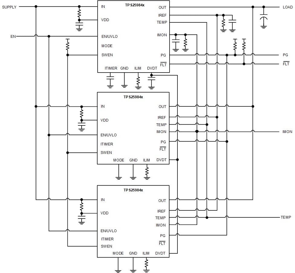 回路図 - Texas Instruments TPS25984 スタック可能な eFuse