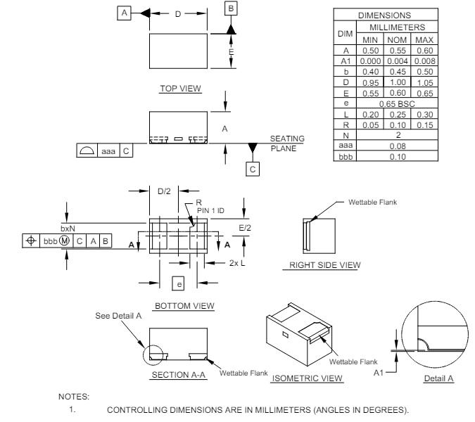 機械図面 - Semtech RClamp®03331PWQ ESD& EOS 保護デバイス