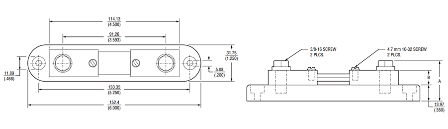機械図面 - Bourns RSN Riedon™ DCアンメーターシャント抵抗器