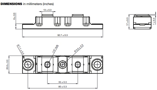 機械図面 - Vishay Semiconductors VS-VSUD5xCW60 FRED Pt®ソフトリカバリダイオードモジュール