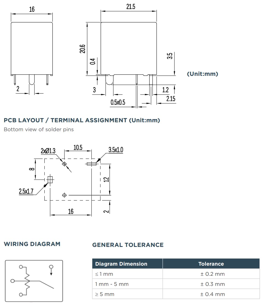 機械図面 - TE Connectivity T9FパワーPCBリレー