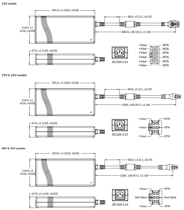 機械図面 - XP Power AQM450対流冷却アダプタ