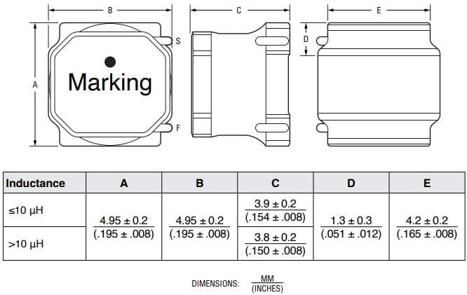 機械図面 - Bourns SRN5040TA-Pセミシールド・パワー・インダクタ