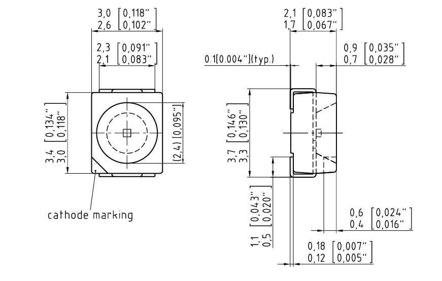 機械図面 - ams OSRAM TOPLED™ SFH 4243B & SFH 4253B LED