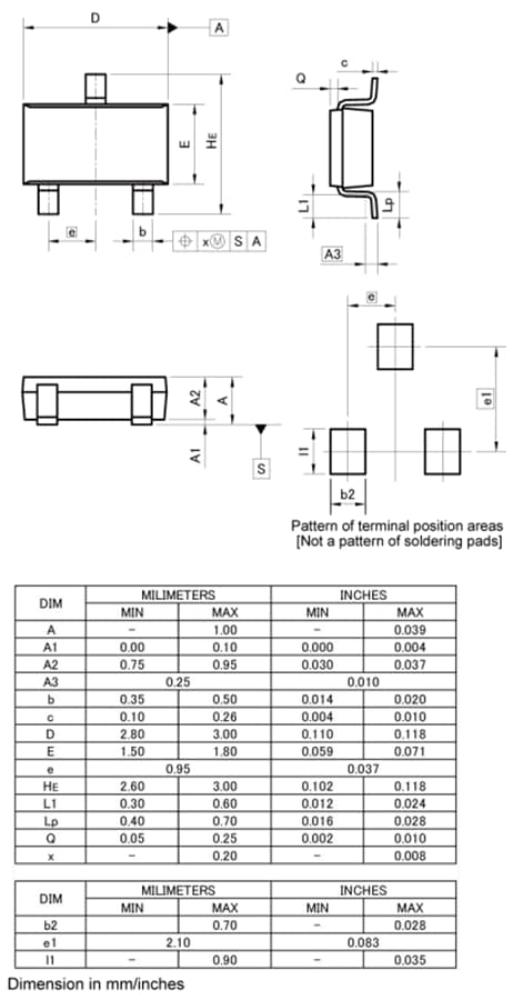 機械図面 - ROHM Semiconductor RQ5G040AT -40V Pチャンネル小信号MOSFET