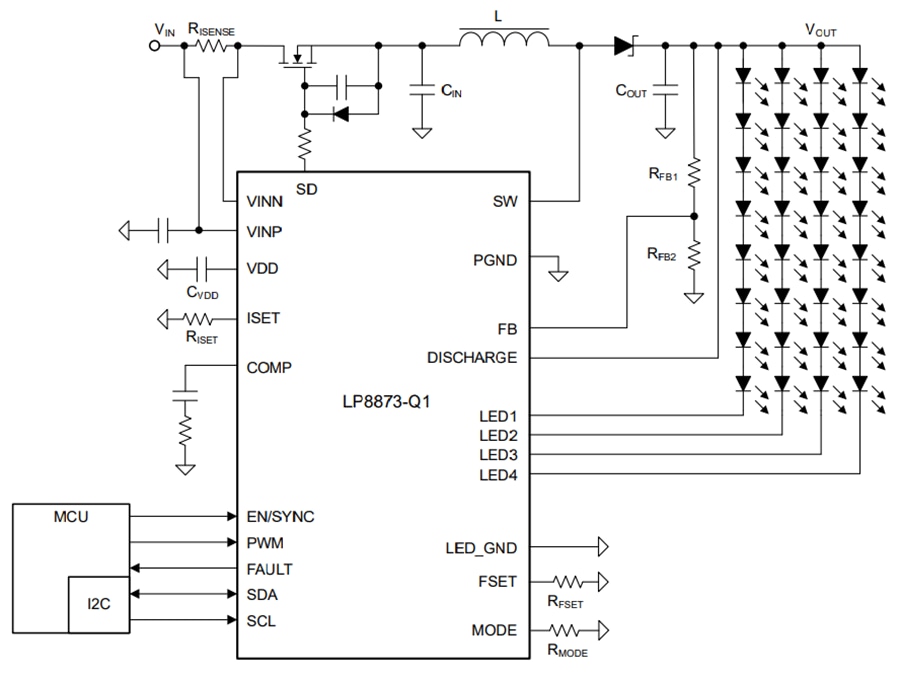 回路図 - Texas Instruments LP8873-Q1 LEDバックライトドライバ