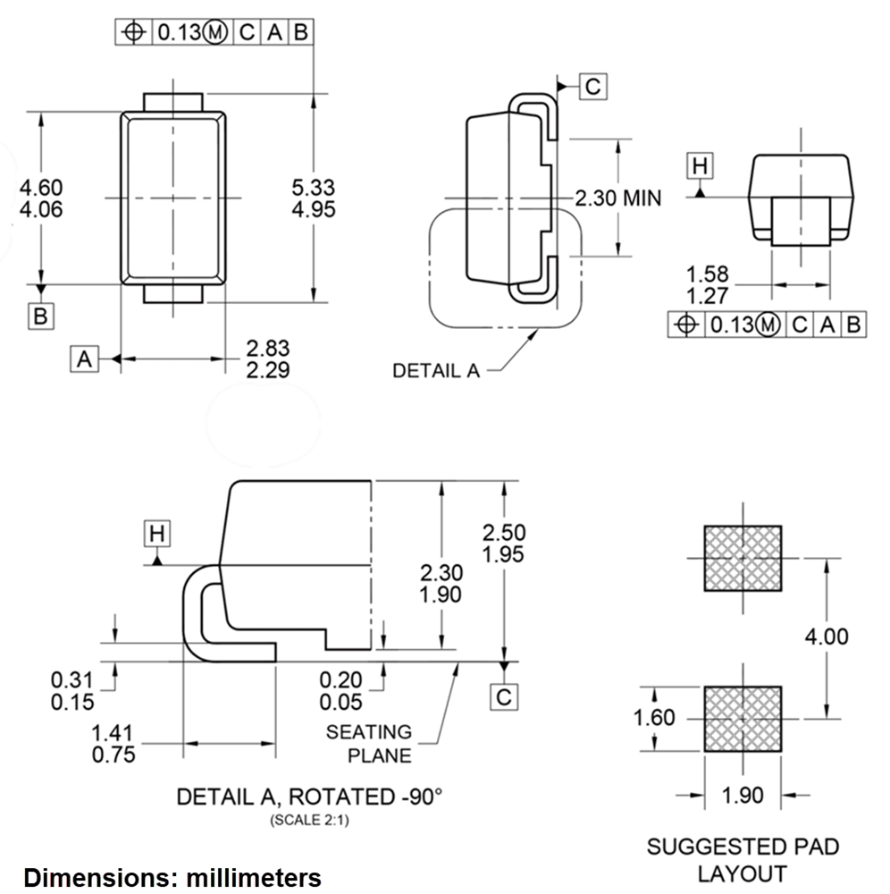 Mechanical Drawing - Taiwan Semiconductor GS1Z 1.5A 2000V Rectifier