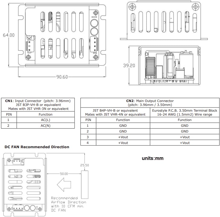 機械図面 - CUI Inc VGS-150EとVOF-150E内部電源