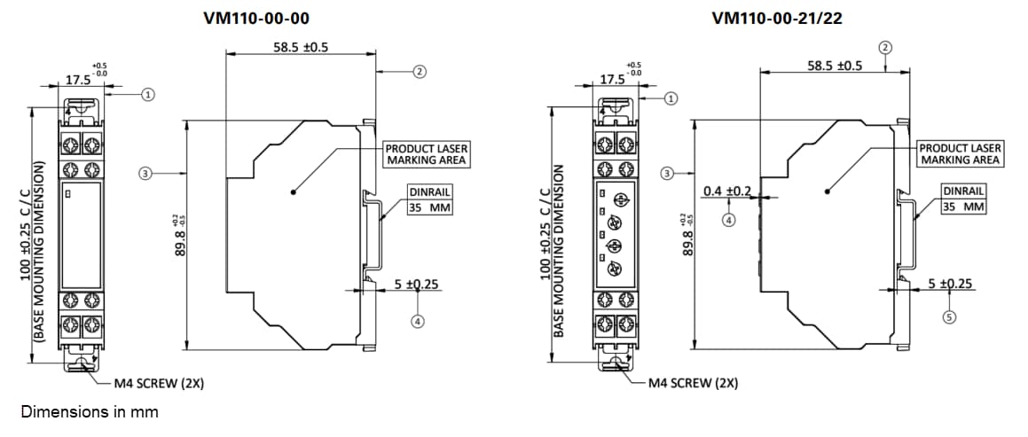 機械図面 - Littelfuse VM110電圧監視リレー