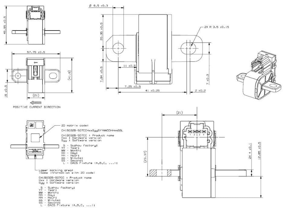 機械図面 - Littelfuse CH1B032B 電流センサー